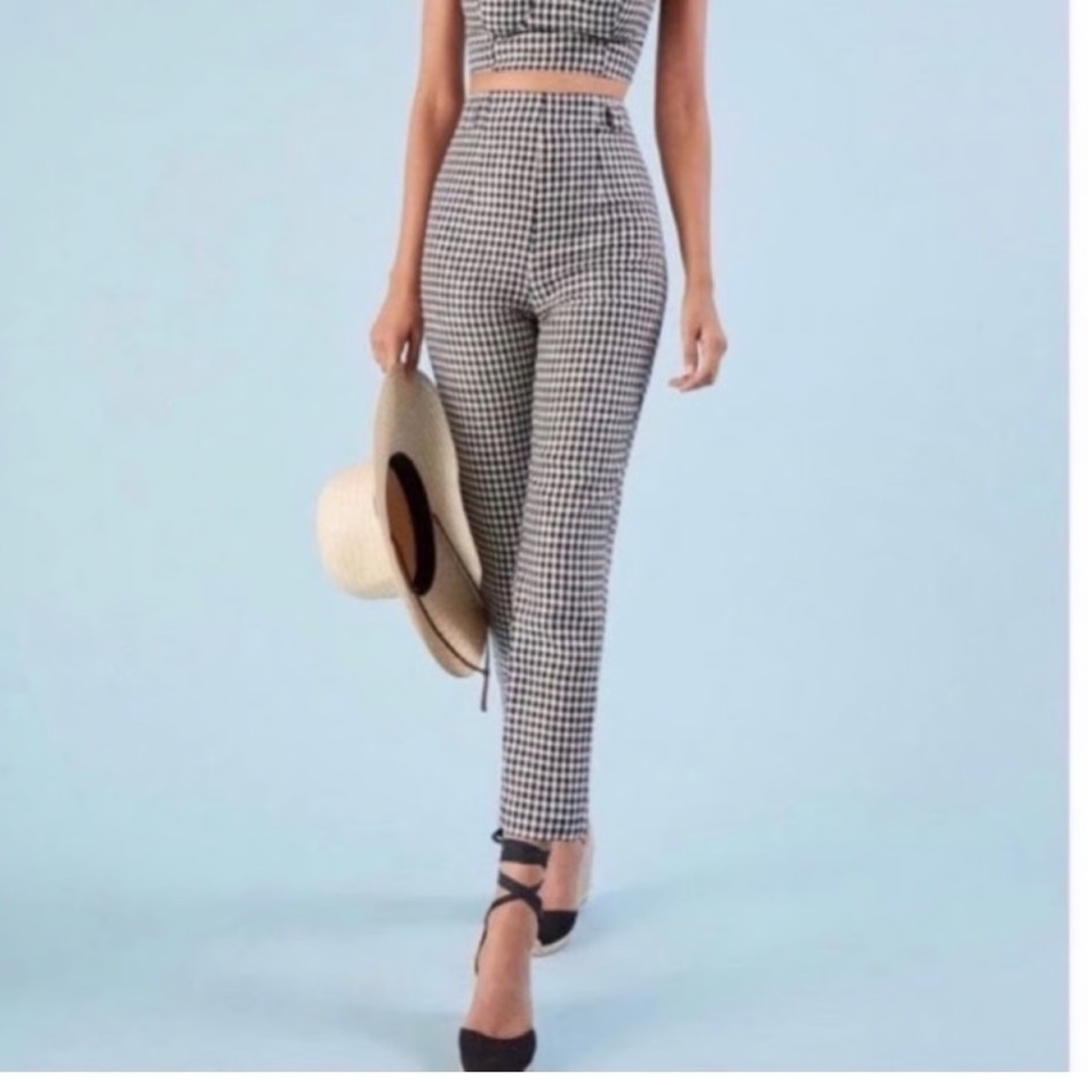Reformation Black and White Gingham High-Rise Ankle Pants